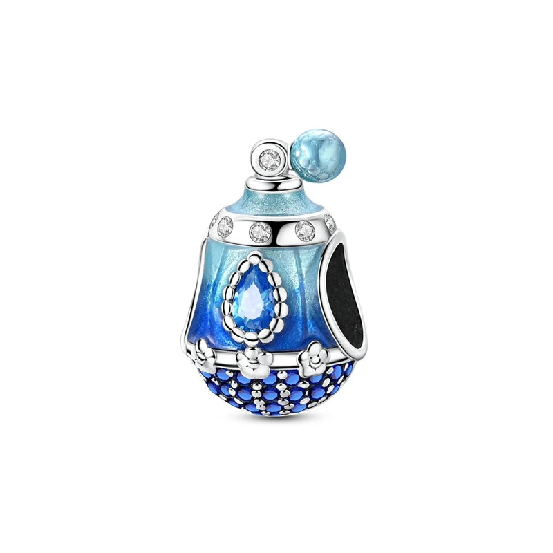 Charm Argent 925 Bleu Rotatif – Œil Démon, Main, Lune & Ciel Étoilé | Perle Pendentif Bracelet Femme | Bijou Spirituel & Mystique