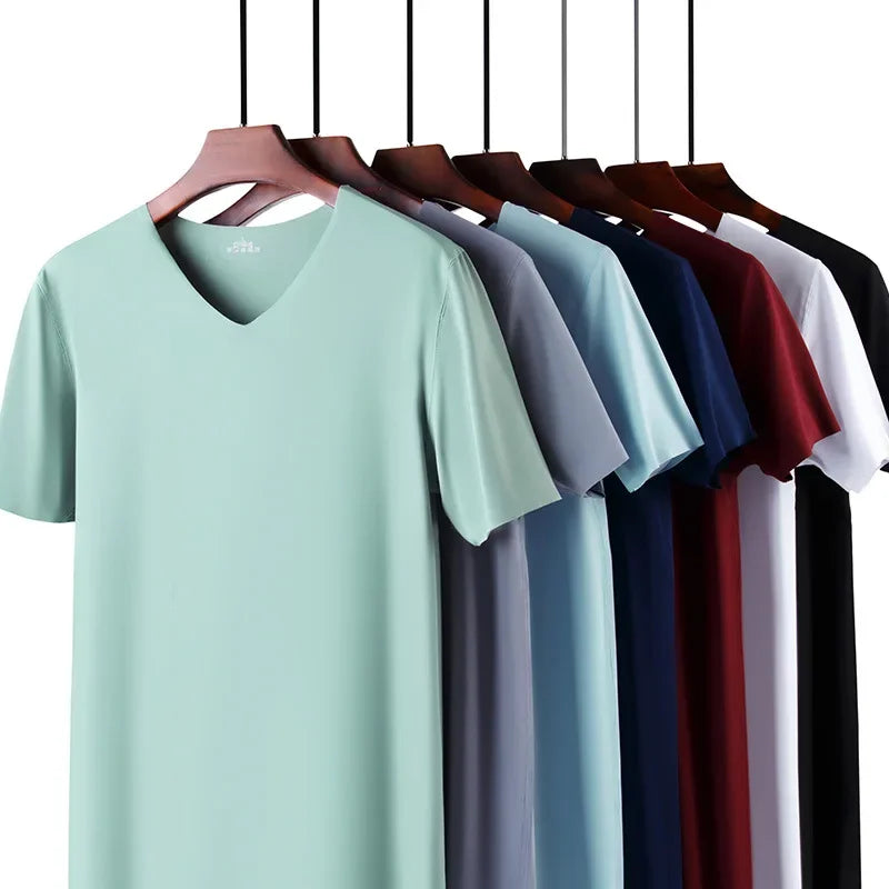 T-Shirt Sous-Vêtement Homme Soie de Glace Col V Sans Couture Slim Respirant Léger Grande Taille – Maillot de Corps Fin Confortable | Mode Homme Essentiel