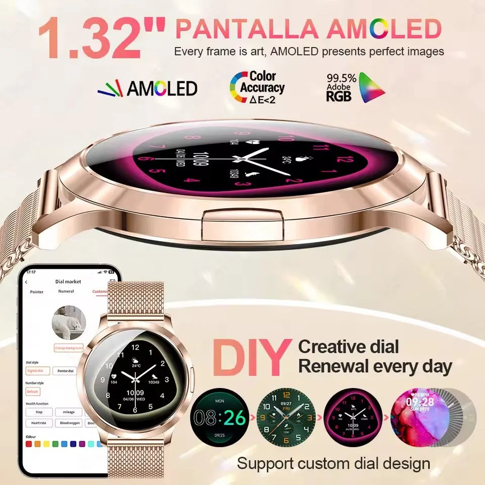 Smartwatch AMOLED 1.32" Unisexe 2025 – Cadran Personnalisable, Appels Bluetooth & Suivi Cardio | Sport & Fitness | Homme & Femme