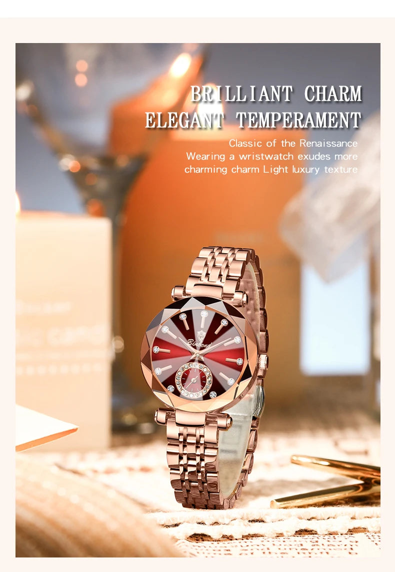 Montre Femme Luxe BINBOND Diamant Cœur de l'Océan Quartz – Lumineuse Étanche Élégante