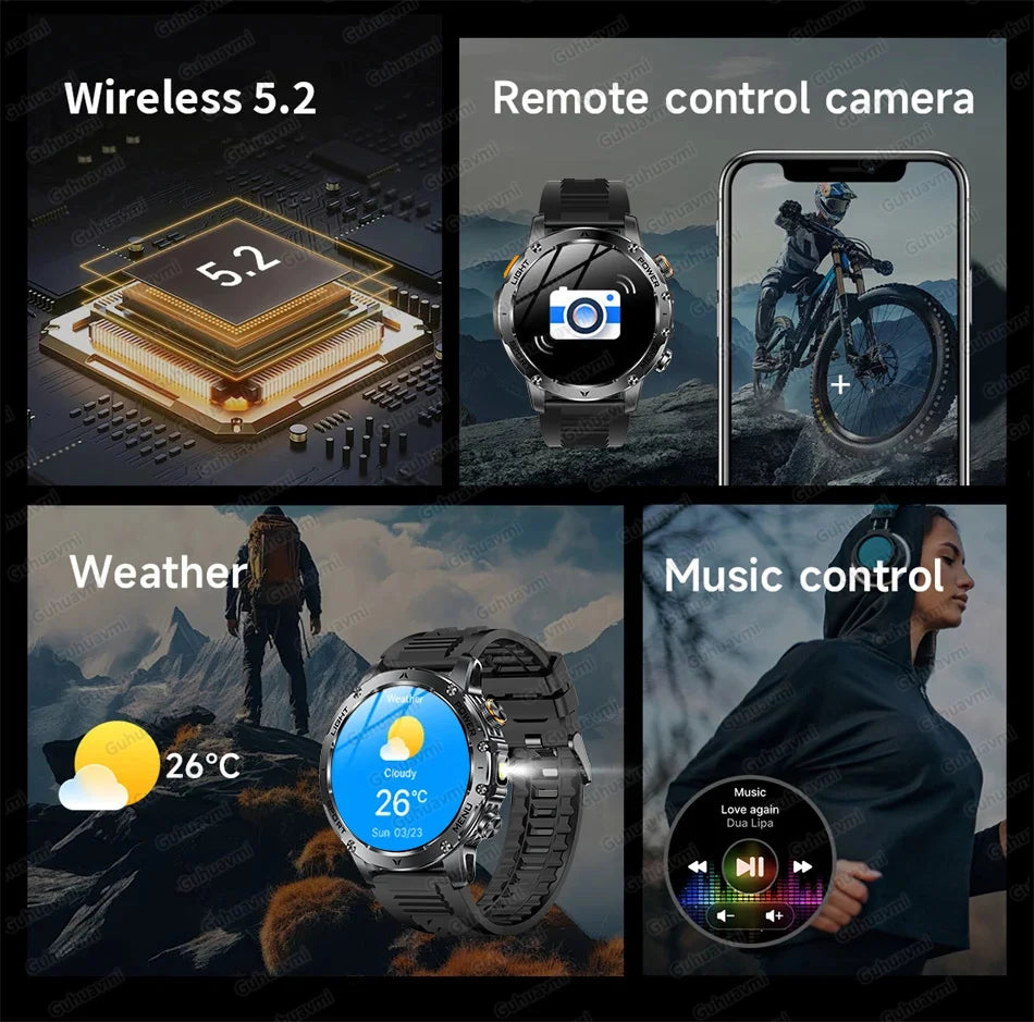 Smartwatch Militaire Homme GPS NFC 3ATM – Montre Connectée Bluetooth 1.7" HD 1000mAh Étanche