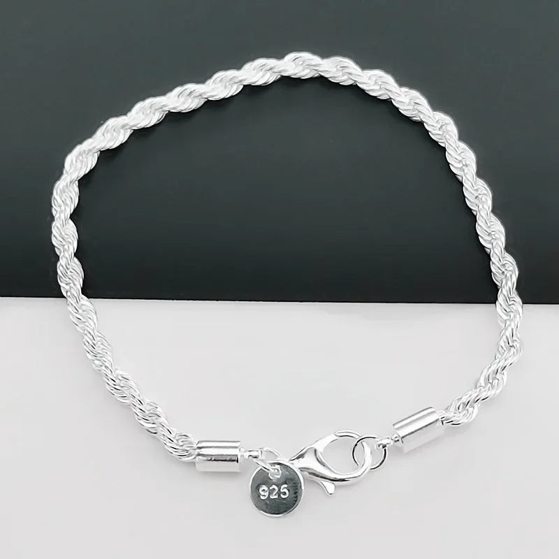 Bracelet Chaîne Torsadée Corde Argent 925 4MM – Unisexe Homme & Femme | Bijou Argent Mode & Élégance Intemporelle | Cadeau Premium