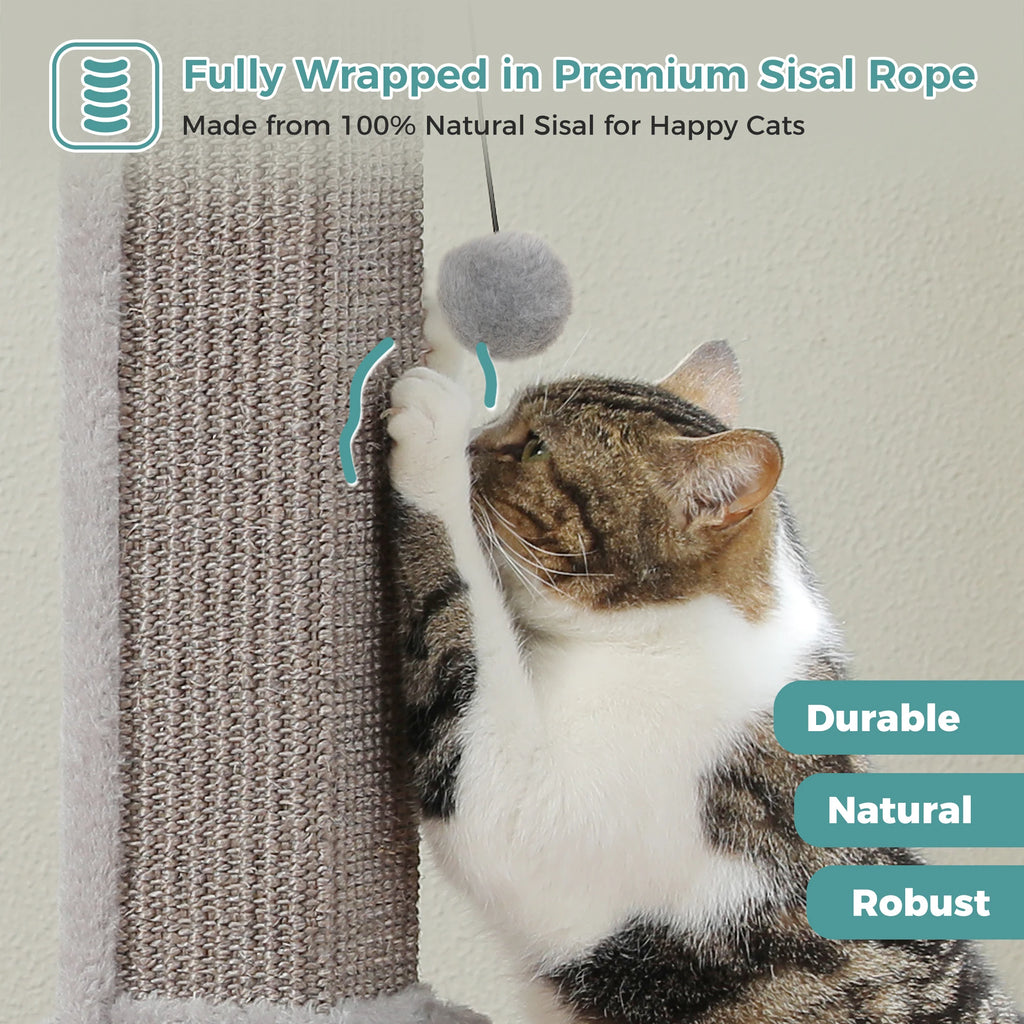 Grand Griffoir Chat Sisal Tressé – Balle Suspendue, Haute Colonne, Jouet & Grattoir pour Chats d'Intérieur Adultes