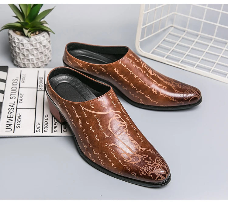 Mules Homme British Style Pointed Leather Rehaussantes – Dress Casual Cérémonial Été
