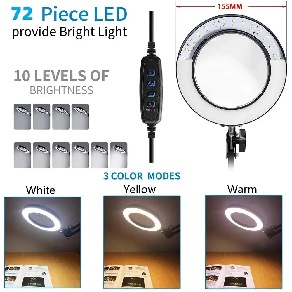 Loupe Lumineuse 72 LED USB 8X/10X – 3 Couleurs LED | Soin Beauté, Esthétique & Atelier | Lampe Loupe Professionnelle