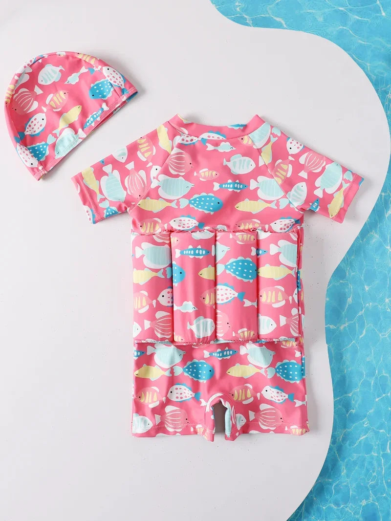 Maillot de Bain Flottant Enfant 1 Pièce – Combinaison Natation Cartoon Garçon Fille