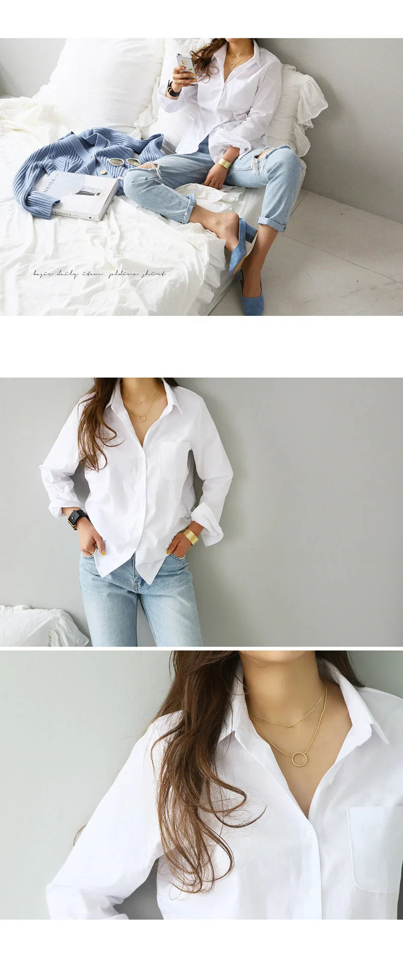 Chemisier Blanc Coton Femme – Manches Longues Style Bureau Casual | Élégant & Polyvalent
