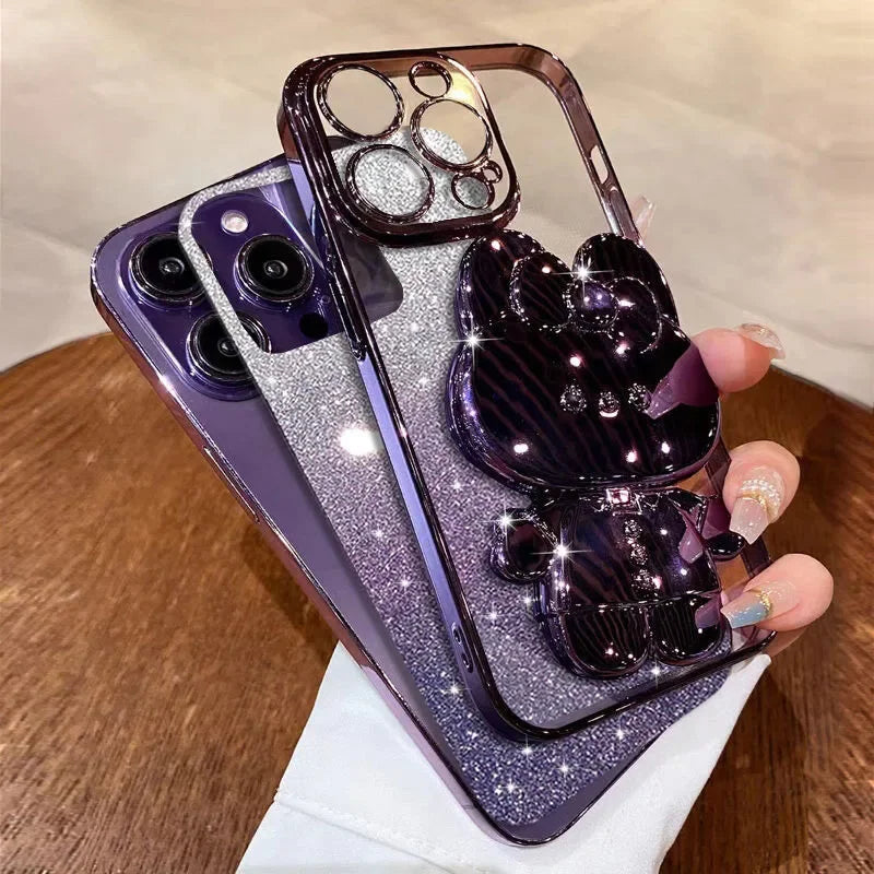 Coque Miroir Lapin Pliable Realme C71 C73 C75 – Support Intégré Antichoc | Accessoire Smartphone Kawaii