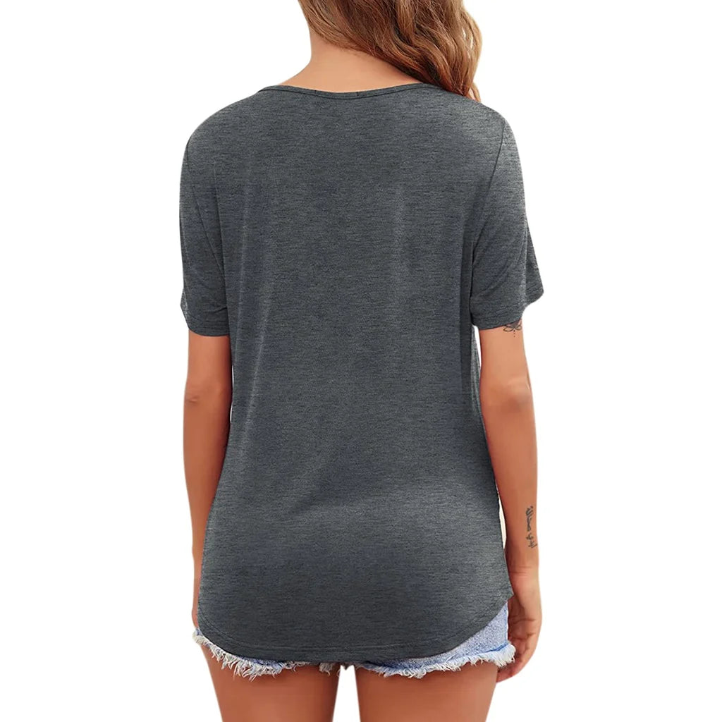 Still-T-Shirt Damen Kurzarm Rundhals – Umstands-Top Asymmetrischer Wickel Casual