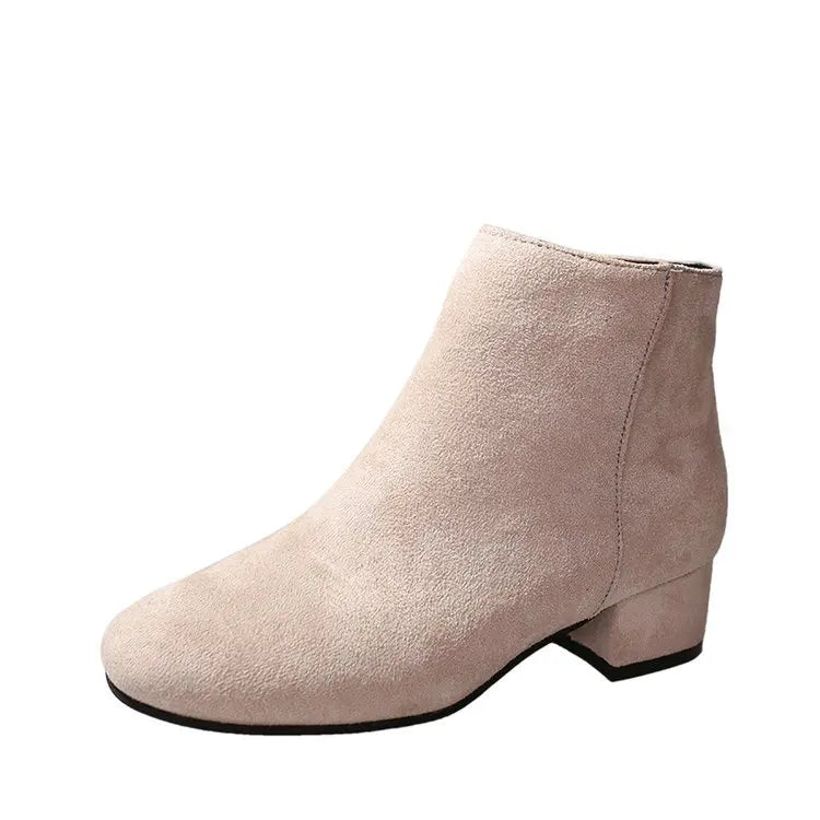 Bottines Suède Chunky Heel Snow Goth Femme – Mi-Talon Tendance Walking Élégant Automne