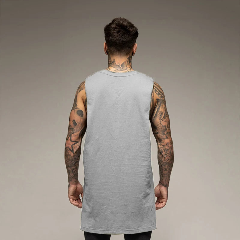 Débardeur Long Homme Coton – Style Hip Hop & Gym | Sans Manches Casual & Fitness | Streetwear Été Tendance