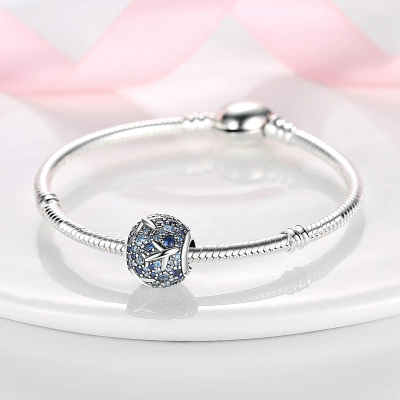 Charm Argent 925 Bleu Rotatif – Œil Démon, Main, Lune & Ciel Étoilé | Perle Pendentif Bracelet Femme | Bijou Spirituel & Mystique