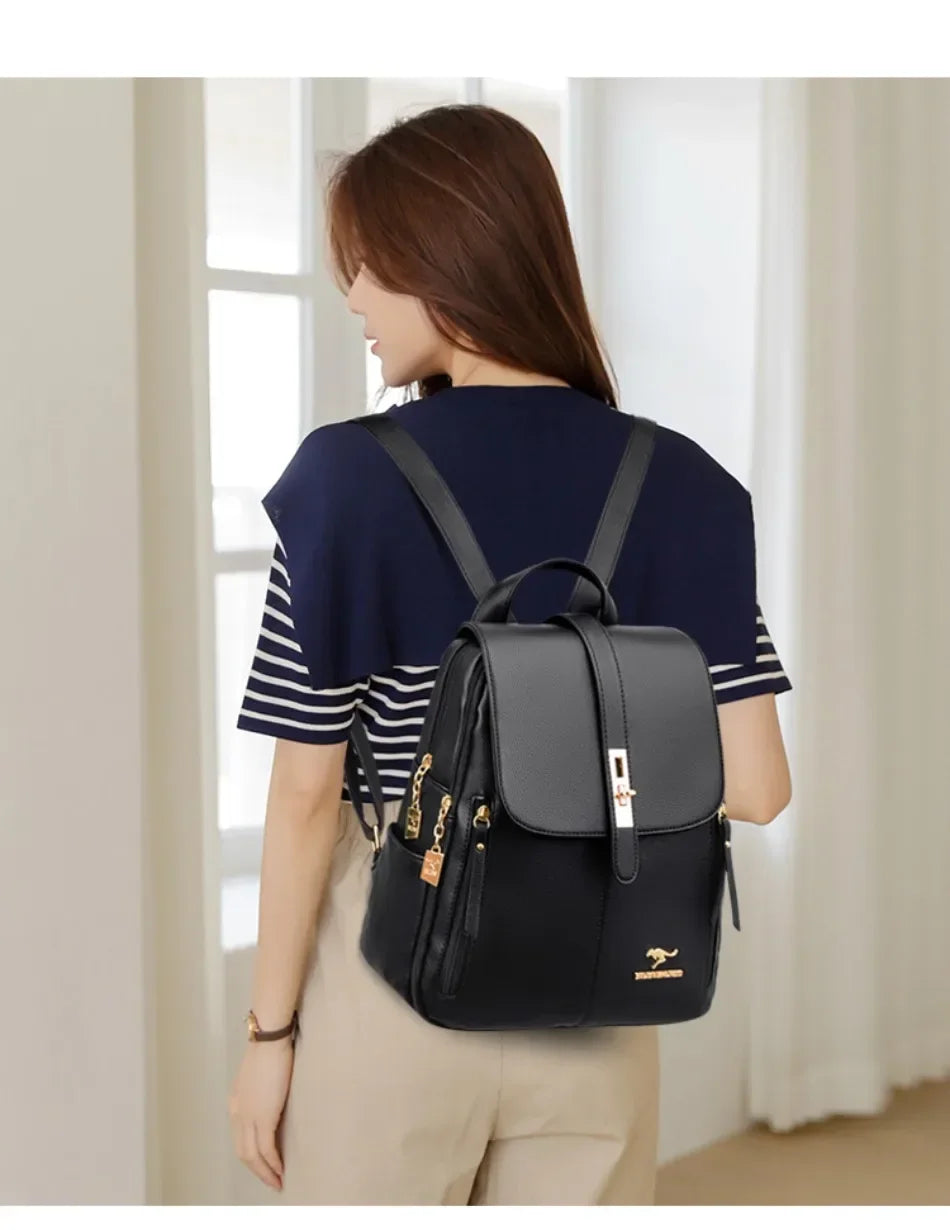 Damen Rucksack Leder Vintage Großes Fassungsvermögen – Schulrucksack Reise Daypack Schick