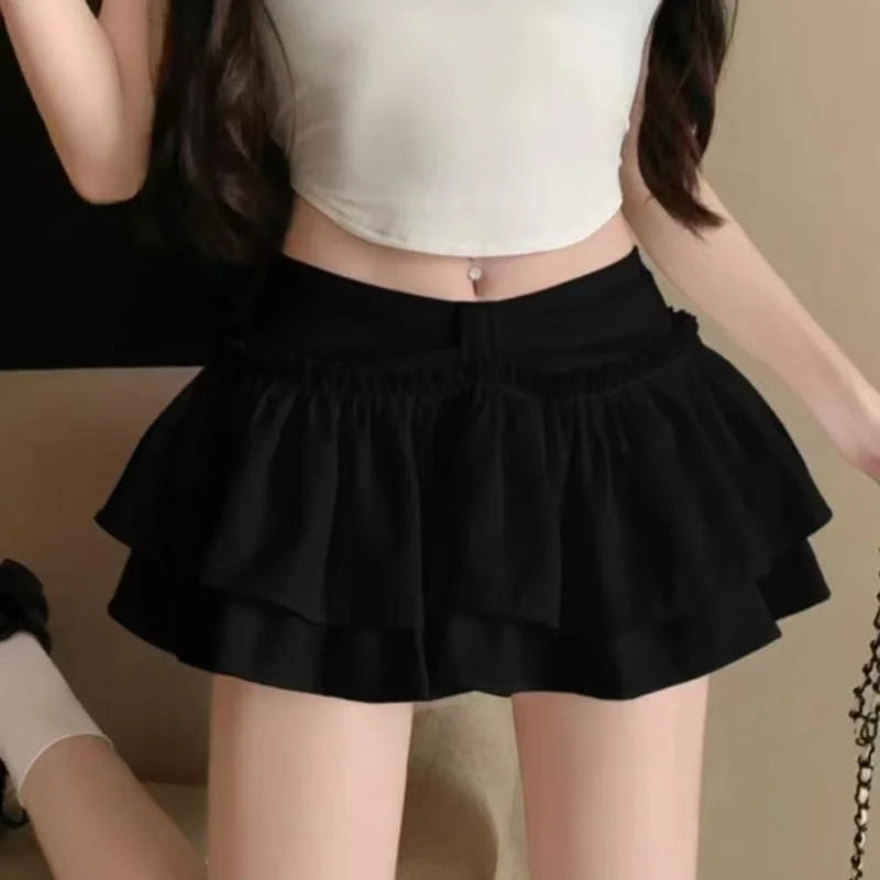 Mini Jupe Femme Balletcore Taille Haute Élastique Volantée Patchwork Lolita Style Coréen Kawaii Y2K – Jupe Courte Douce Sexy | Mode