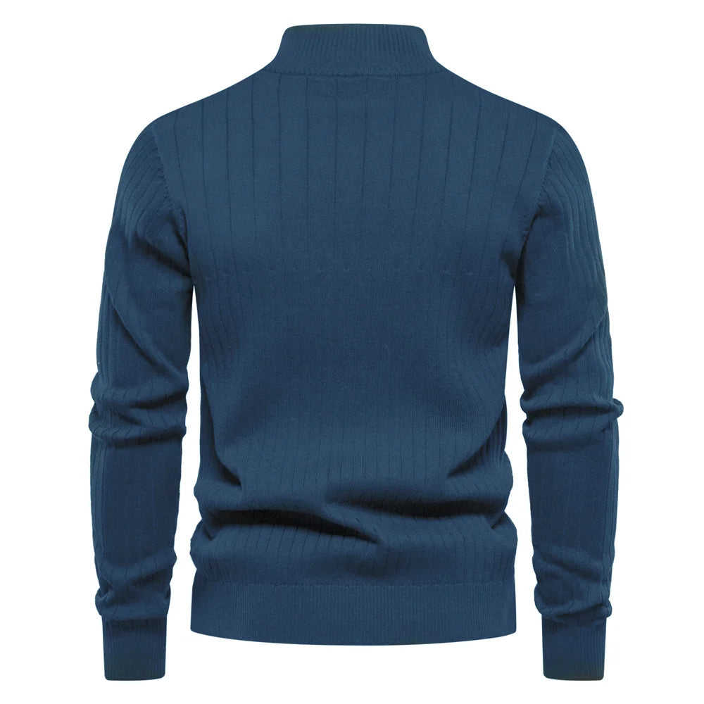 Herren-Pullover mit Reißverschluss Stehkragen Baumwollstrick – Warmer Premium-Pullover Herbst Winter