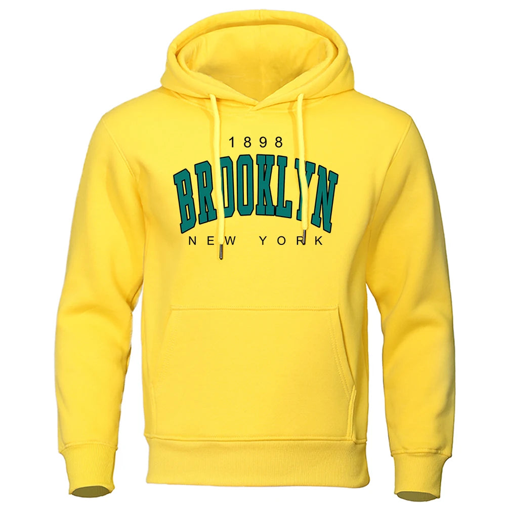 Sweatshirt Homme Oversize Col Rond Imprimé Brooklyn New York 1898 Fashion Créatif Streetwear Casual Tendance – Hoodie Graphique Urban Vintage | Mode Homme Streetwear Premium