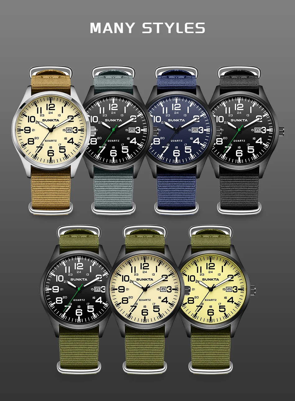 Montre Homme SUNKTA Militaire Sport Luxe Quartz Date Nylon Cuir Lumineux Étanche – Fashion Tendance