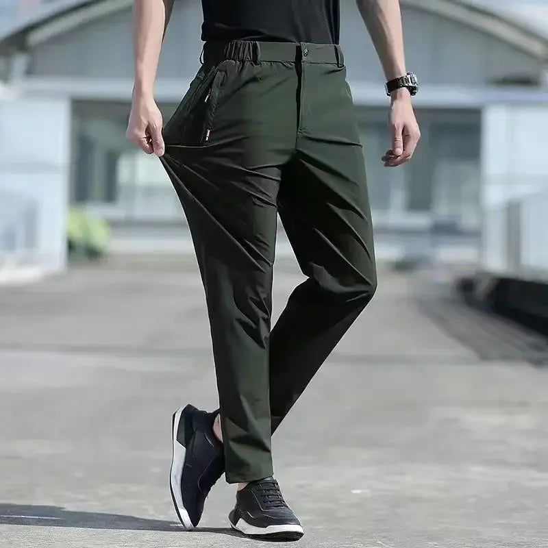 Pantalon Homme Grande Taille Soie de Glace Stretch Respirant Jambe Droite Séchage Rapide Élastique Été Confortable Léger Noir Jusqu'à 6XL – Pantalon Premium Grande Taille Soie de Glace Stretch Été | Mode Homme Grande Taille Premium