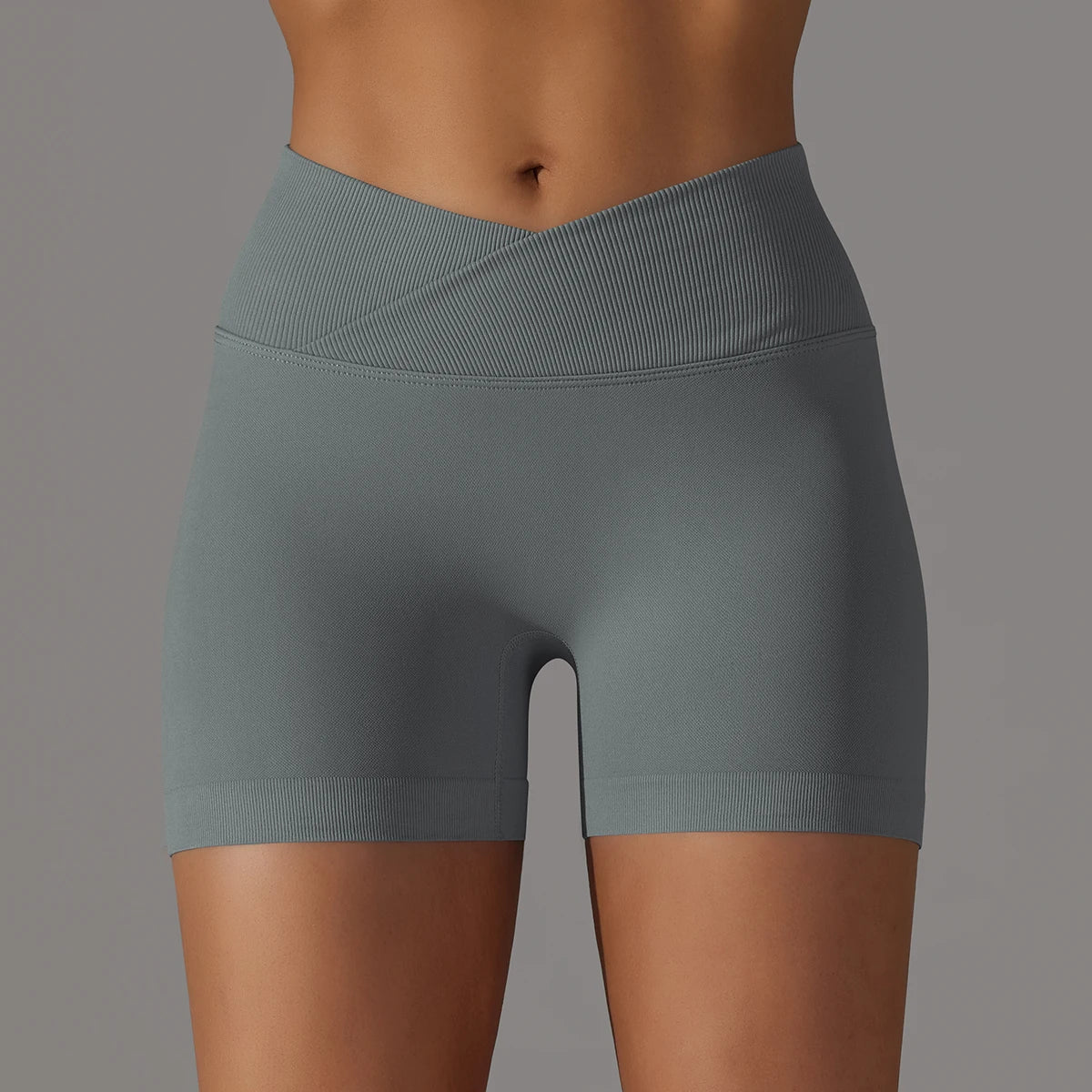 Short Yoga Femme Taille Haute Croisée Gainant Fessier Gym Running Fitness – Short Sport Sculptant Élastique | Mode Athleisure
