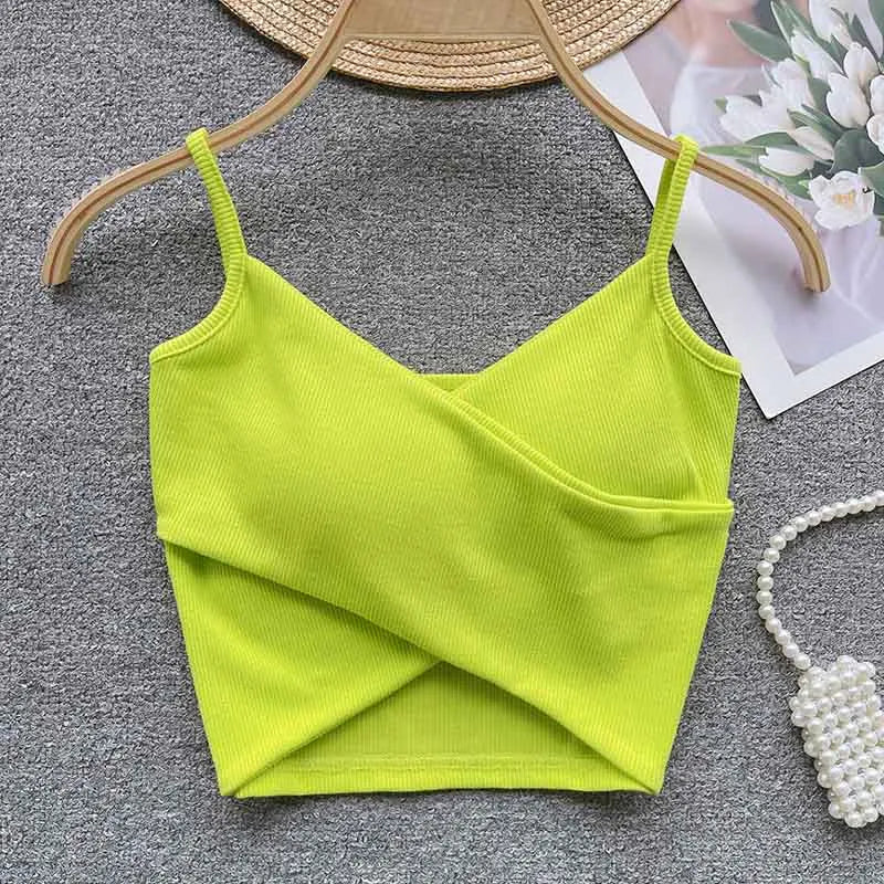 Caraco Femme Bretelles Irrégulières Uni Slim Chic Y2K – Top Sport Élégant Casual & Tendance