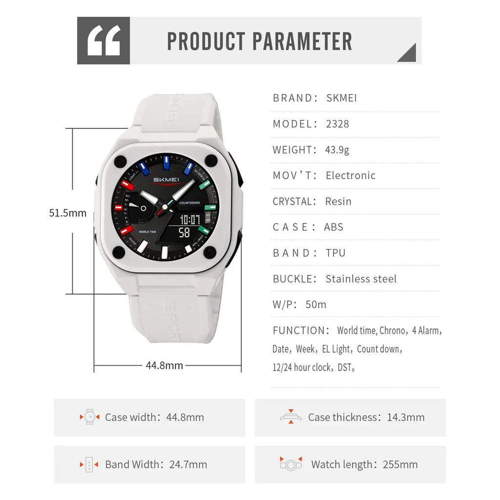 Montre Unisexe SKMEI Business Digital Quartz – Sport Étanche Multifonction Fashion