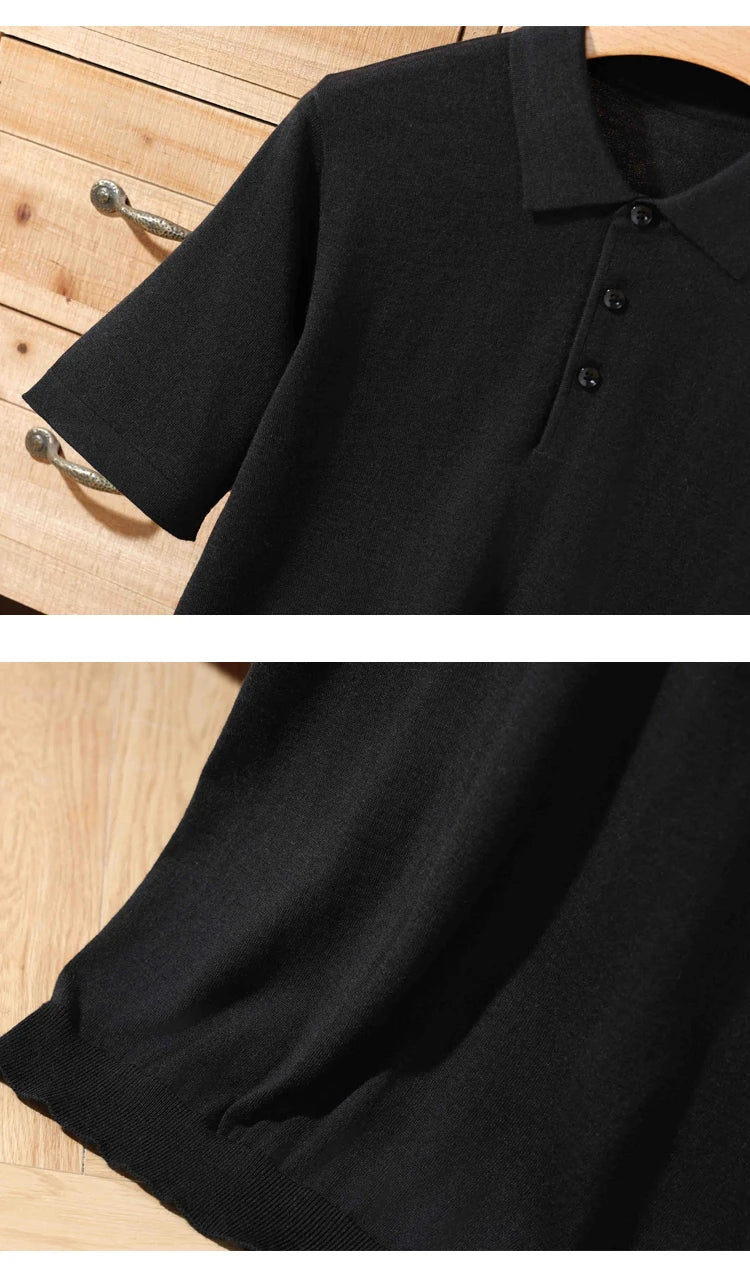 Herren-Polo-Pullover aus 100 % Merinowolle – Lapierre-Kragen Kurzarm Locker gestrickt Sommer Übergröße | Premium Herrenmode