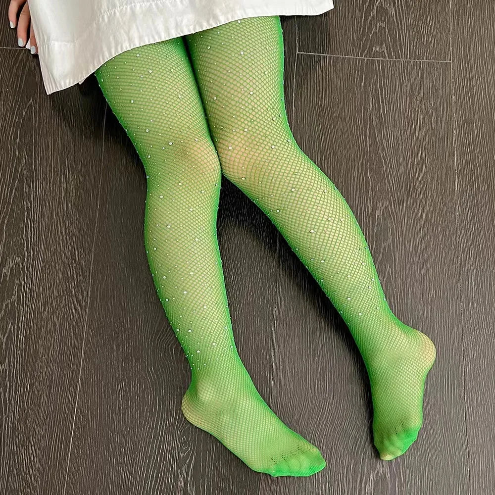 Strass-Netzstrumpfhose für Mädchen – Elastische Netzstrümpfe für Kinder, Damenmode, Trend