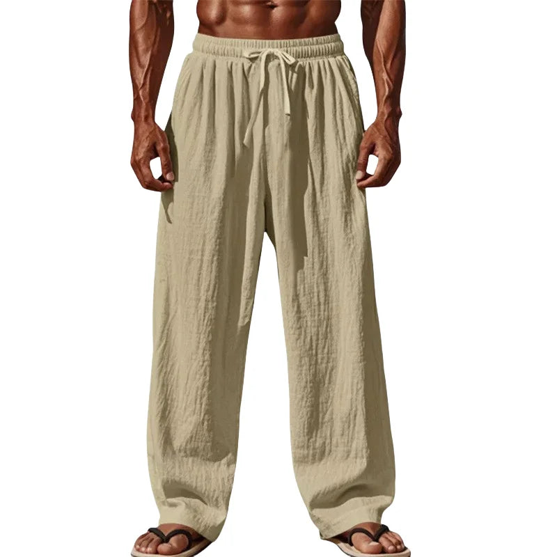 Pantalon Homme Lin Coton Casual Straight Leg Confortable – Cordon Taille Élastique Grande Taille S-4XL | Mode Homme Décontracté