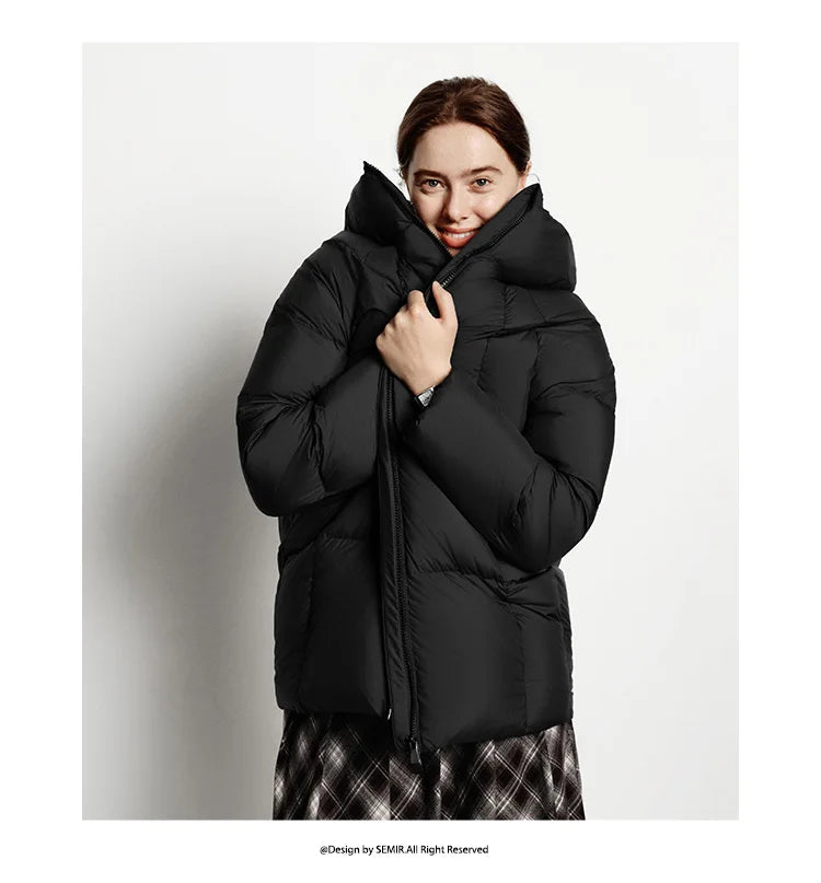 Doudoune Mi-Longue Femme Hiver 90% Duvet – Coupe Raglan Coupe-Vent Imperméable Chaude | Semir 2025