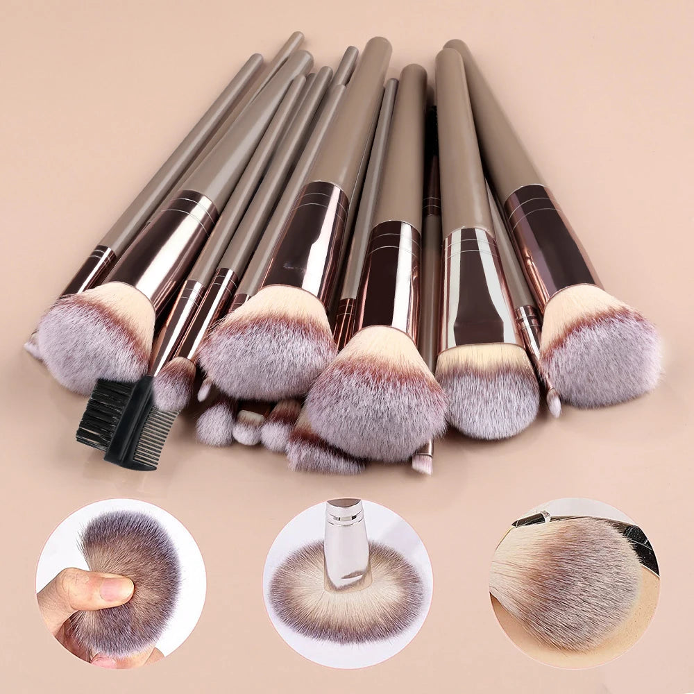 Set Pinceaux Maquillage Fluffy 3 à 20 Pcs – Poudre Libre, Fards & Blush | Brosse Fond de Teint Femme