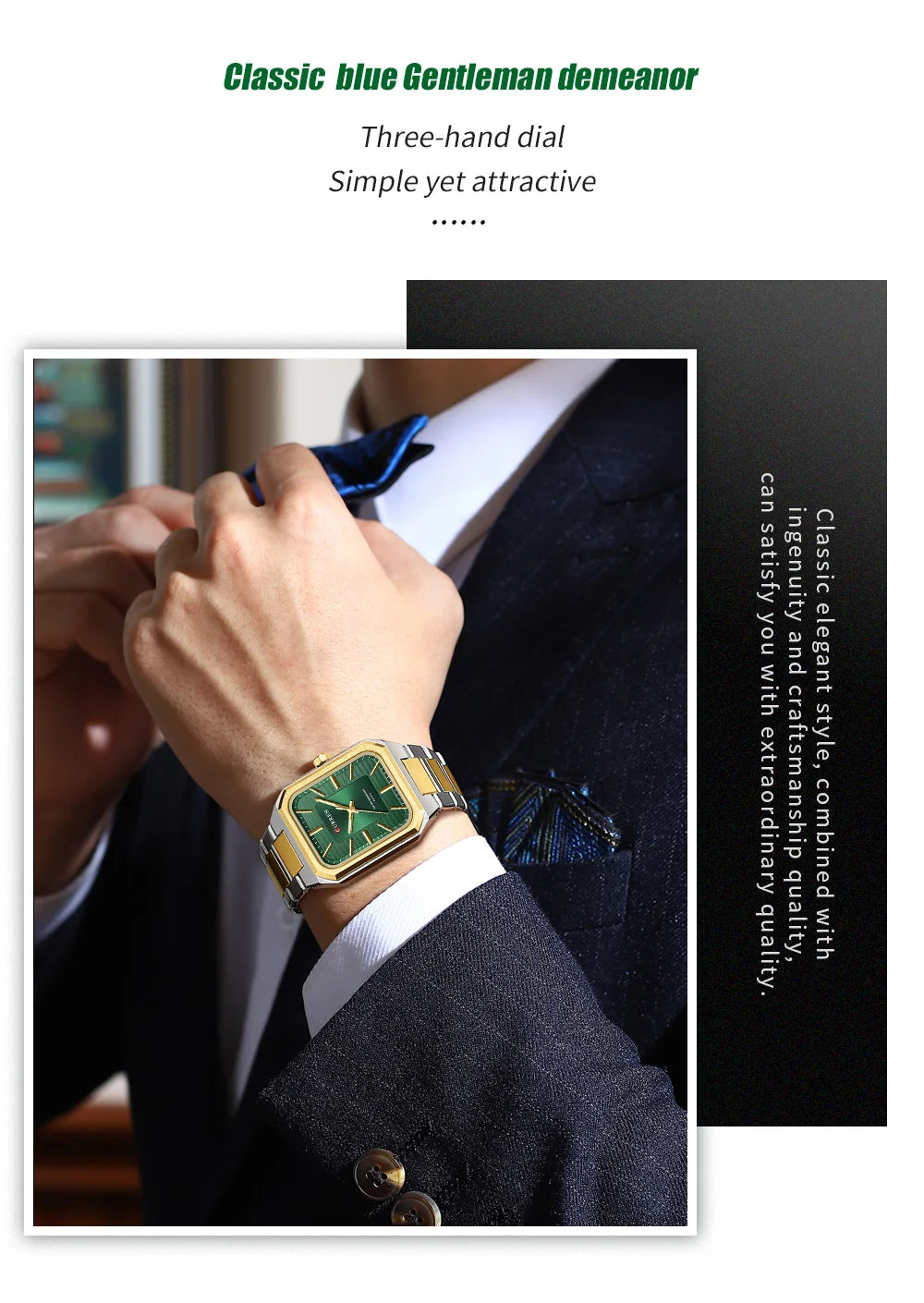Montre Homme CURREN Vintage Rectangle Acier Inoxydable Quartz Lumineux Étanche – Style Rétro Chic