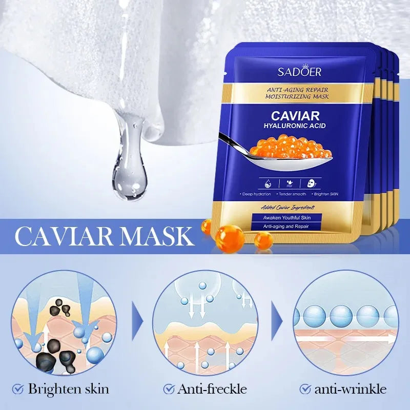 Set 5 Masques Visage Caviar & Acide Hyaluronique - Hydratation & Fermeté