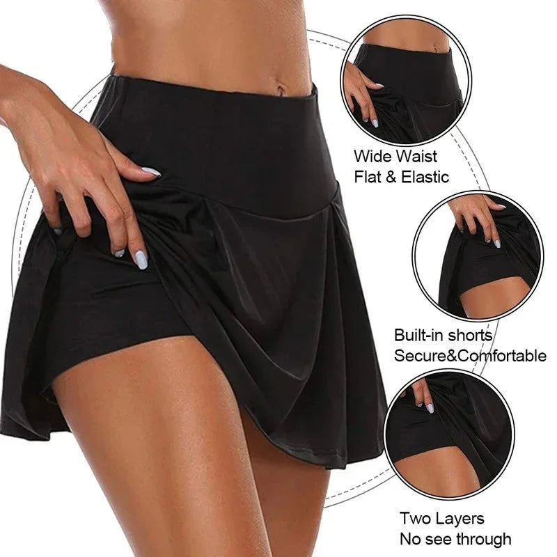 Jupe de Sport Femme 2-en-1 Séchage Rapide – Couleur Unie Tendance | Running, Yoga & Fitness Été | Outdoor Respirant