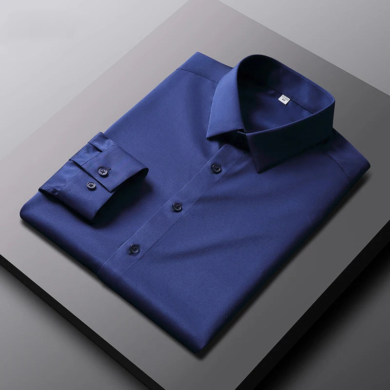 Chemise Homme Manches Longues Infroissable – Couleur Unie Casual Business Anti-Plis
