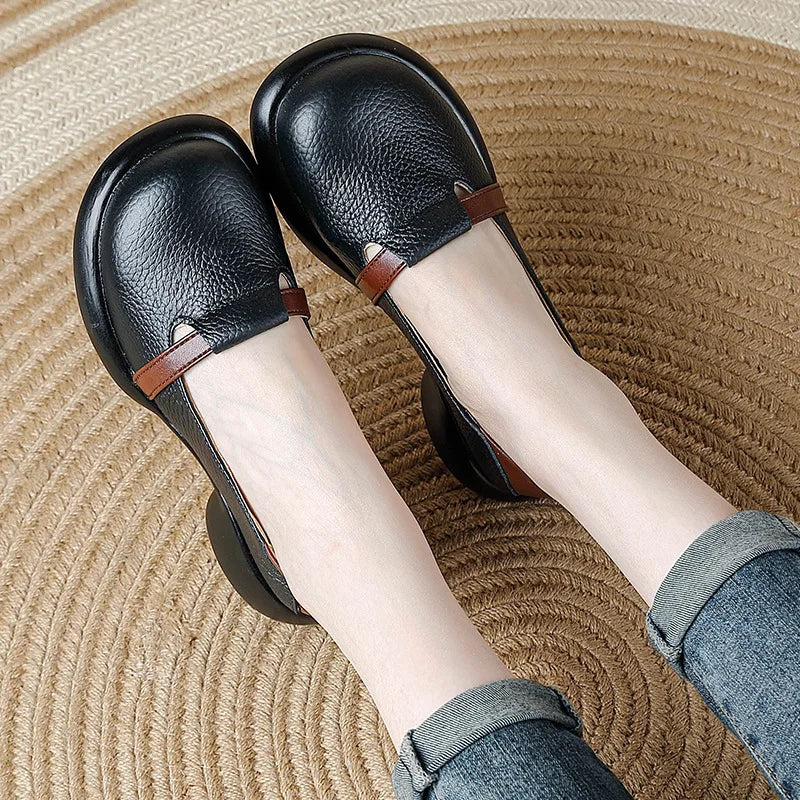 Mocassins Cuir Véritable Vintage Slip-on Femme – Bout Rond Luxe Conduite Loafers Automne