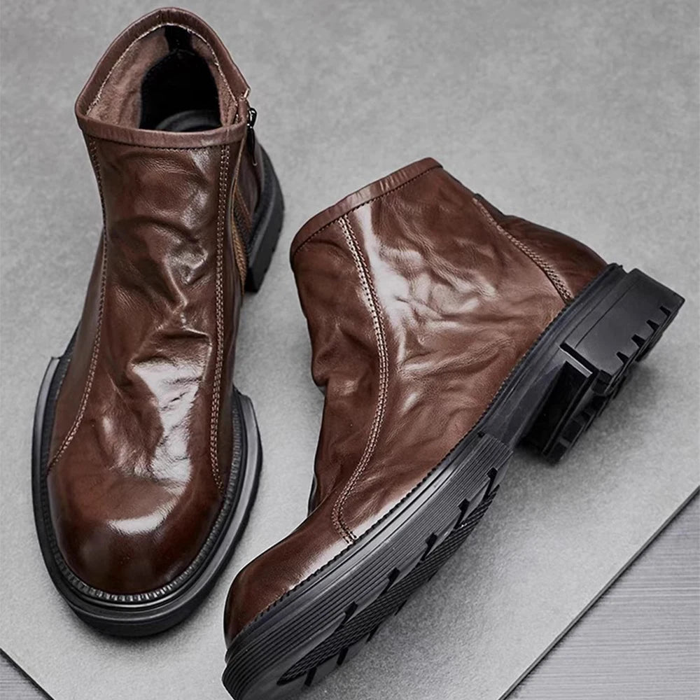 Boots Chelsea High-Top Semelle Épaisse Zipper Homme – Cuir Respirant Tendance Fashion