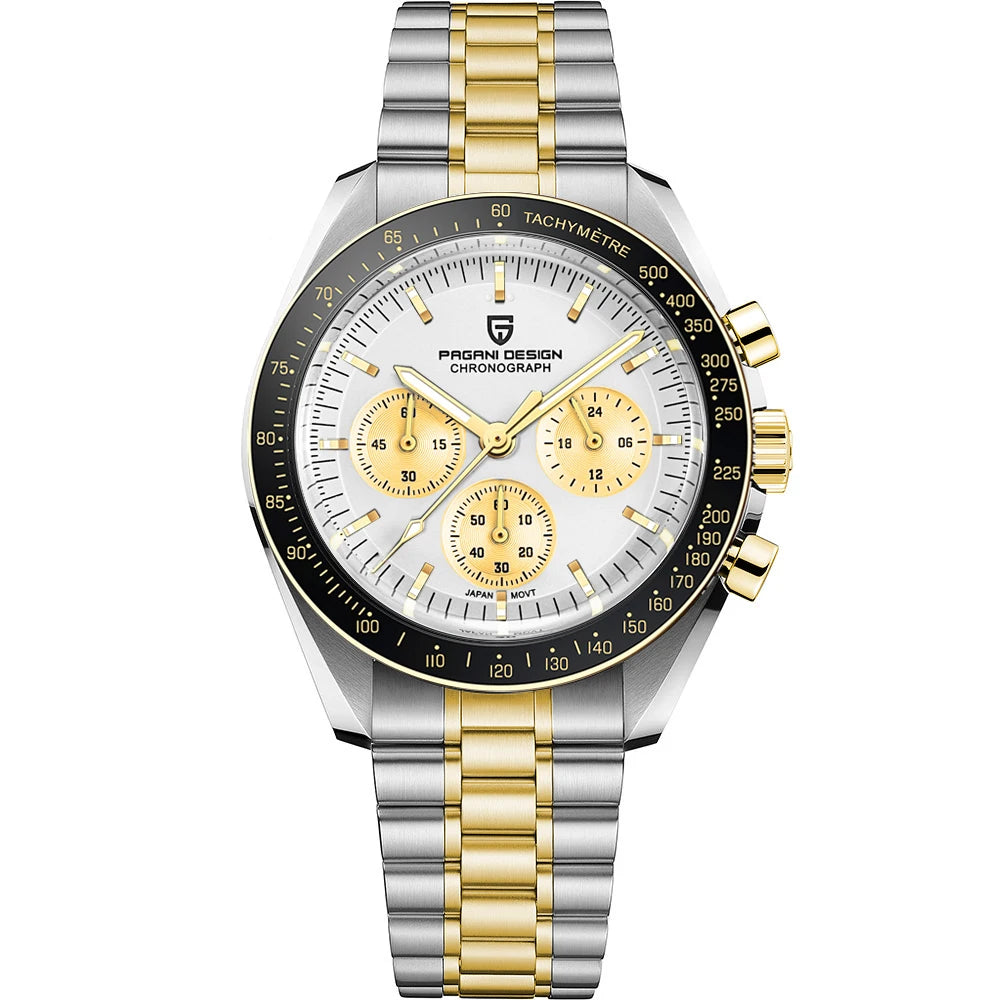 Montre Homme PAGANI DESIGN 2025 Lune Or Argent Quartz – Chronographe Saphir AR Date Auto