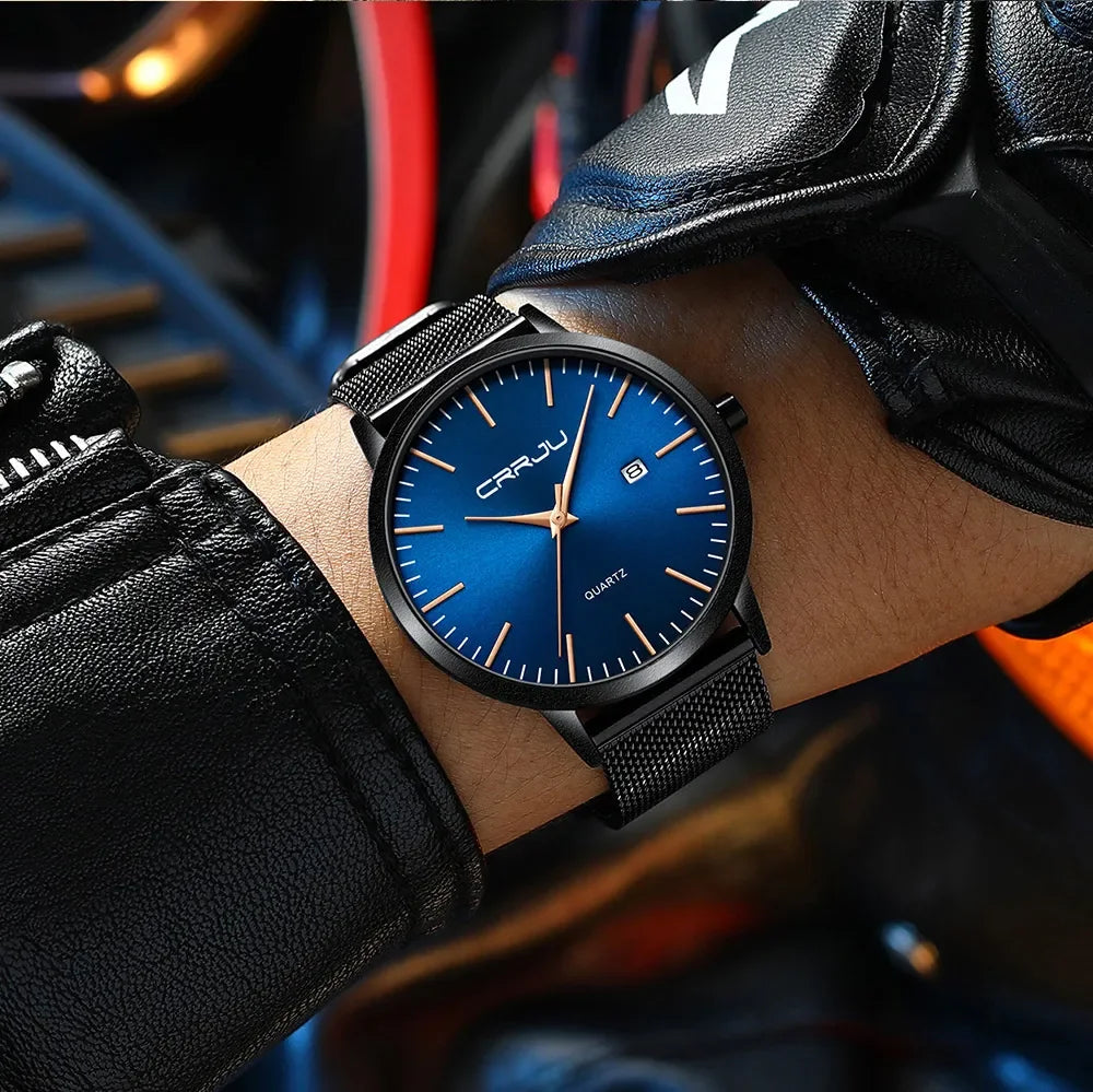 Montre Homme Acier 40mm Ultra-Slim 7mm Maille Métallique – Automatique Minimaliste Classique