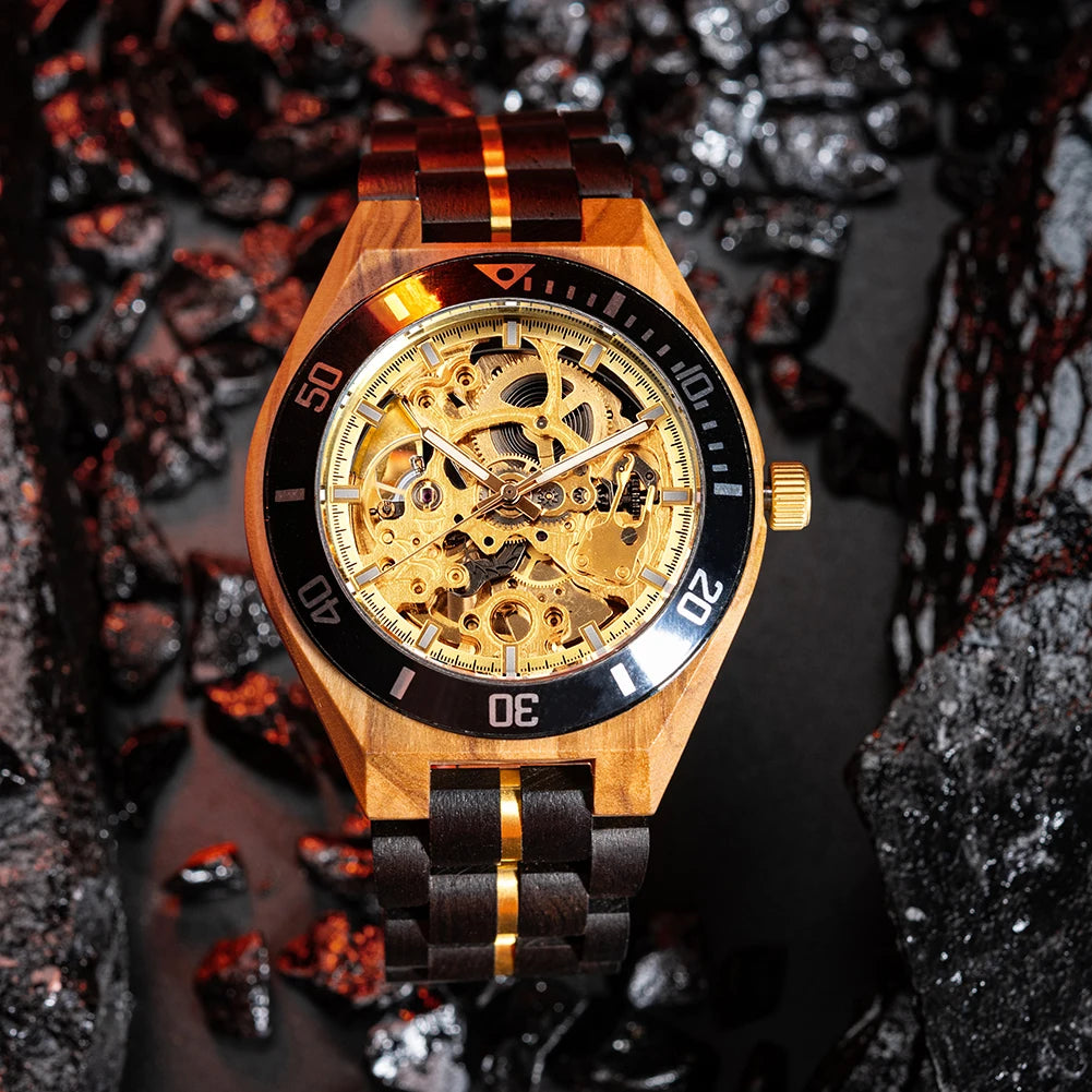Montre Homme BOBO BIRD Bois Mécanique Luxe – Grand Cadran Top Brand Naturel Unique