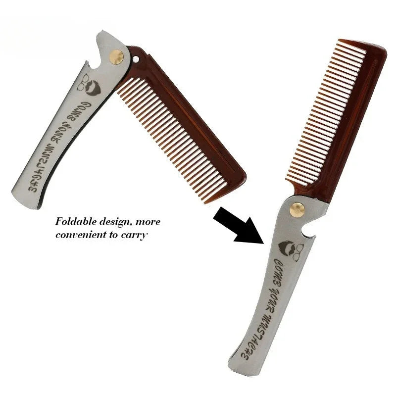 Peigne Pliable Barbe Moustache Massage – Brosse Cheveux Pocket Clip Fait Main Unisexe