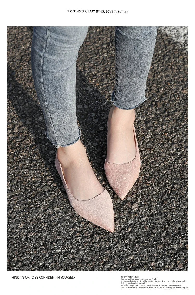 Ballerines Bout Pointu Flock Slip-on 2025 – Talon Plat Couleur Unie Tailles 31 à 46