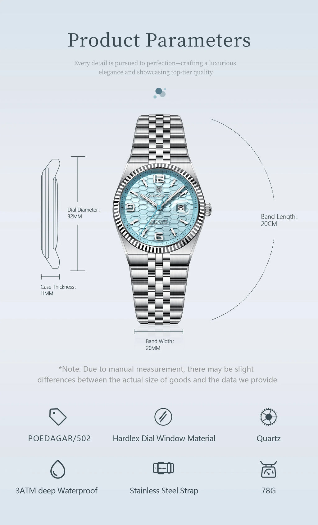 Montre Femme POEDAGAR Élégante Luxe Quartz – Lumineuse Étanche Date + Boîte Cadeau