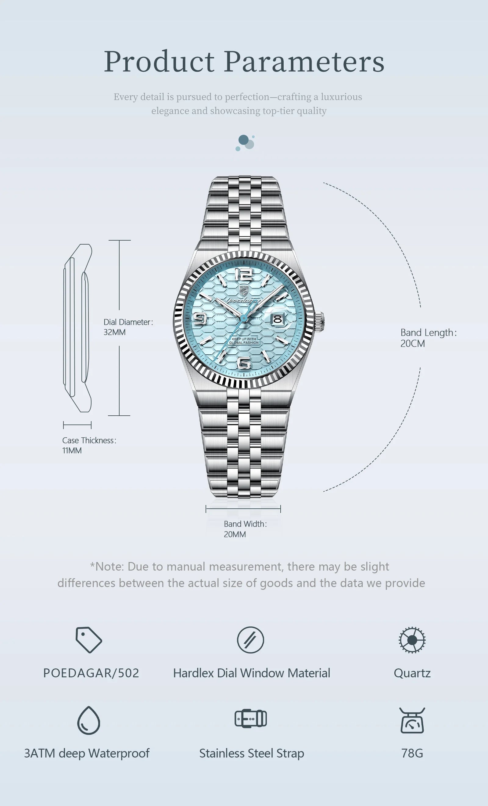 Montre Femme POEDAGAR Élégante Luxe Quartz – Lumineuse Étanche Date + Boîte Cadeau