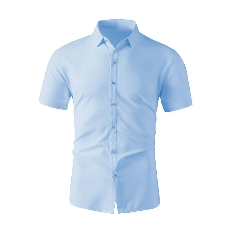 Chemise Homme Business Casual Couleur Unie Manches Courtes Été Sans Repassage Confortable Polyvalente Fashion Élégante Intemporelle – Chemise Premium Sans Repassage Business Casual Été | Mode Homme Business Casual Premium