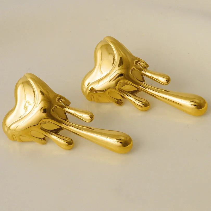 Puces Oreilles Cœur Acier Inoxydable Plaqué Or – Design Liquide Fluide | Bijou Unisexe Waterproof | Boucles Mode Tendance Homme & Femme