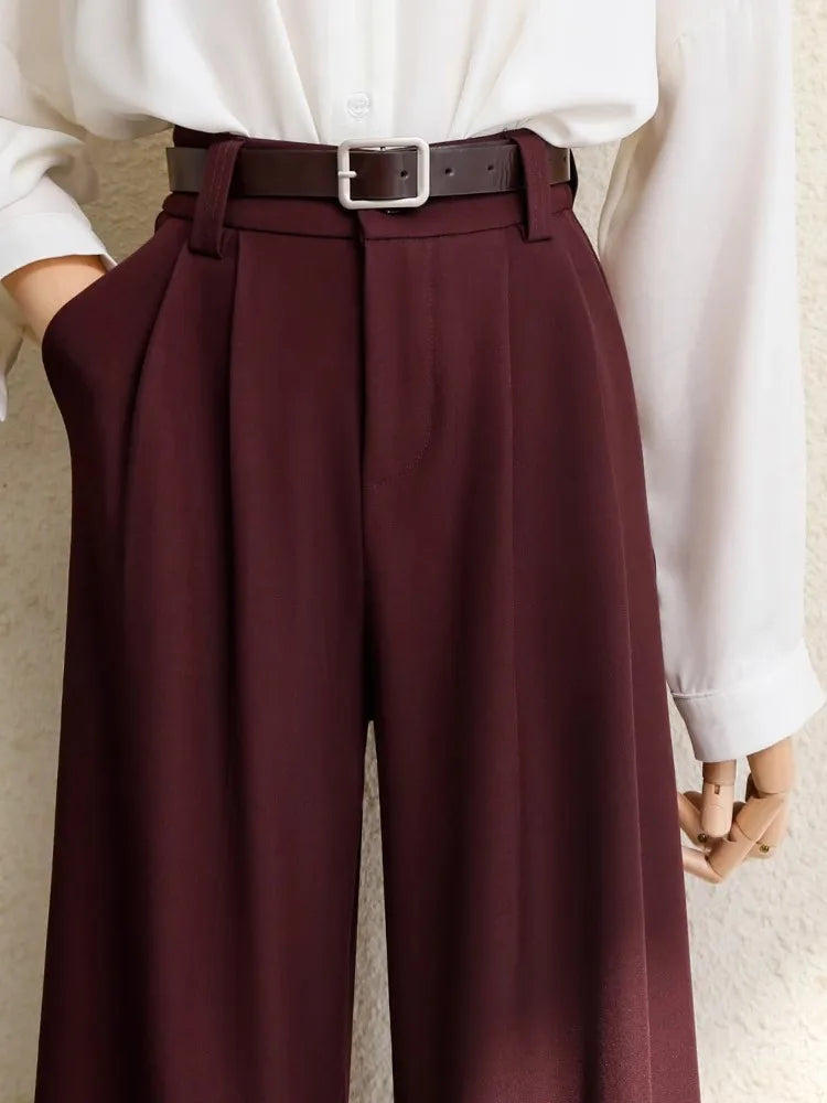 Pantalon Femme Large Taille Haute Élégant Poches Bureau – Bordeaux Noir Gris | Mode Chic & Tendance