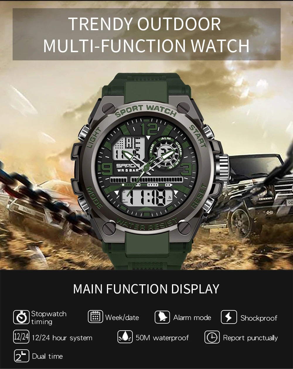 Montre Homme SANDA 6024 Militaire Sport Luxe Quartz 5ATM Étanche – Robuste & Fashion
