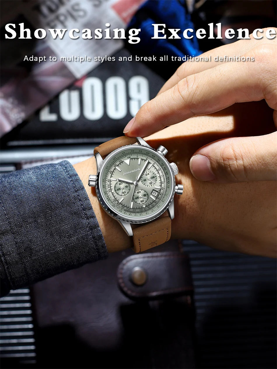 Montre Homme Luxe Chronographe Quartz Cuir – Sport Étanche Lumineux Date Fashion 2025