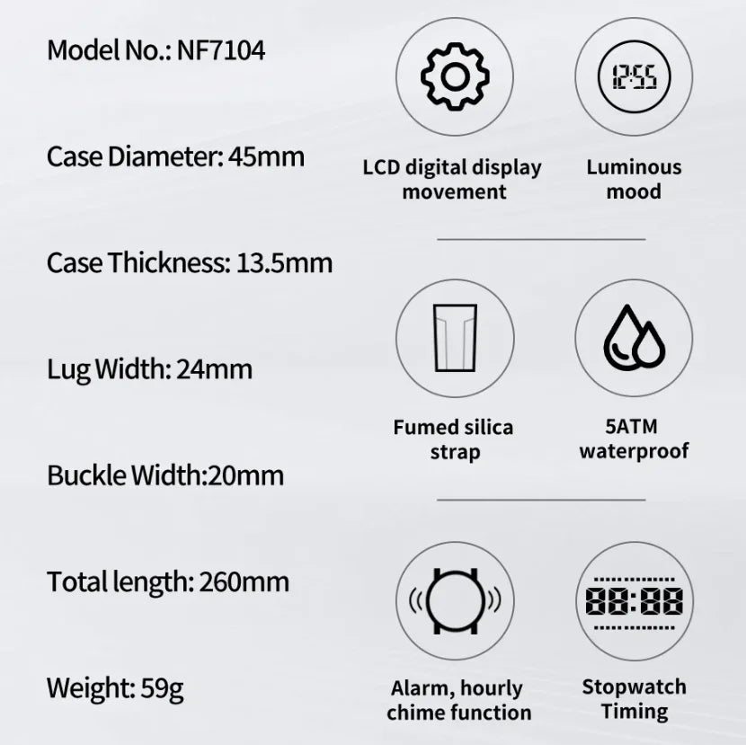Montre Homme NAVIFORCE Sport Électronique Silicone 5ATM – Étanche Tendance Fashion