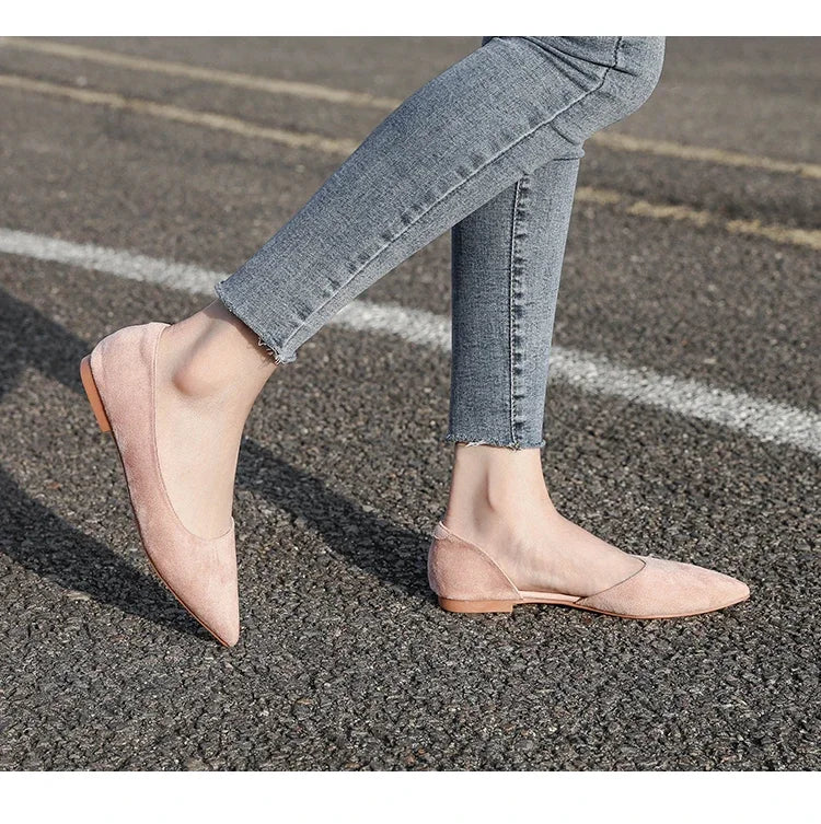 Ballerines Bout Pointu Flock Slip-on 2025 – Talon Plat Couleur Unie Tailles 31 à 46
